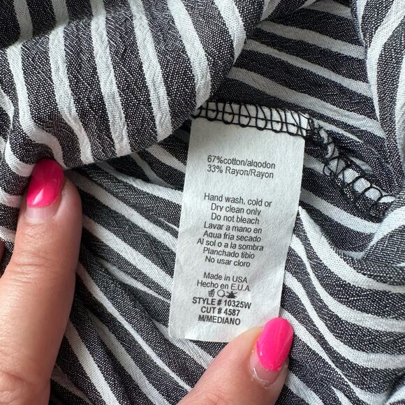 Cotton Bleu Women's Gray Vertical Striped Blouse Tie Front Size Medium - Picture 5 of 7